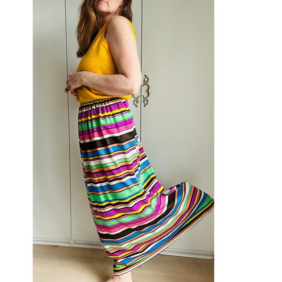 Women's Maxi Skirt Vintage 60's Candy Striped Size S-4 Happy Fun Summer Vibes - Picture 4 of 6